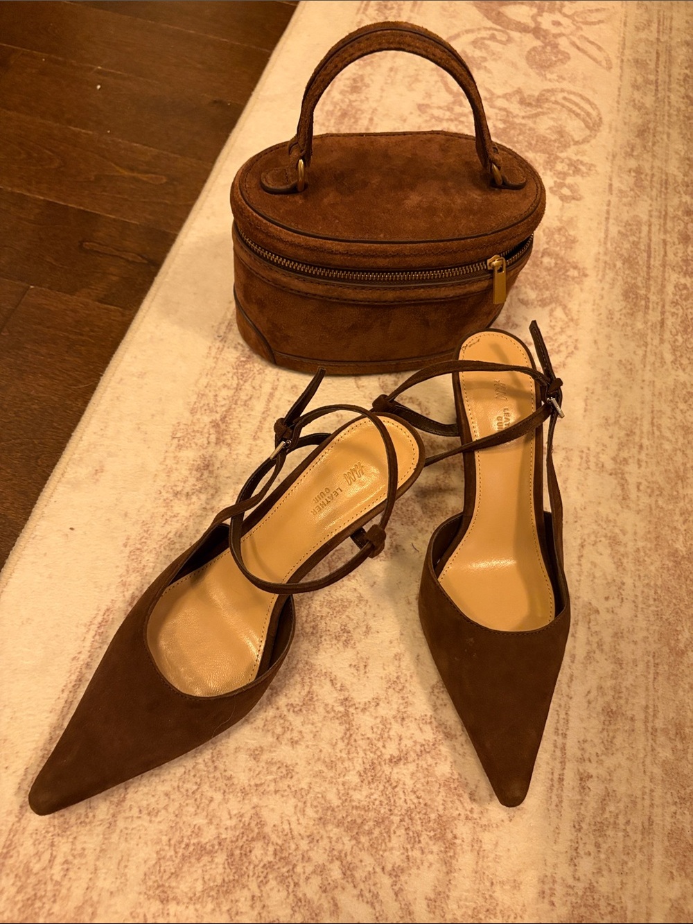 2 units Zara  bag H&M Dark Brown genuine leather Suede Pointed Slingback Heels